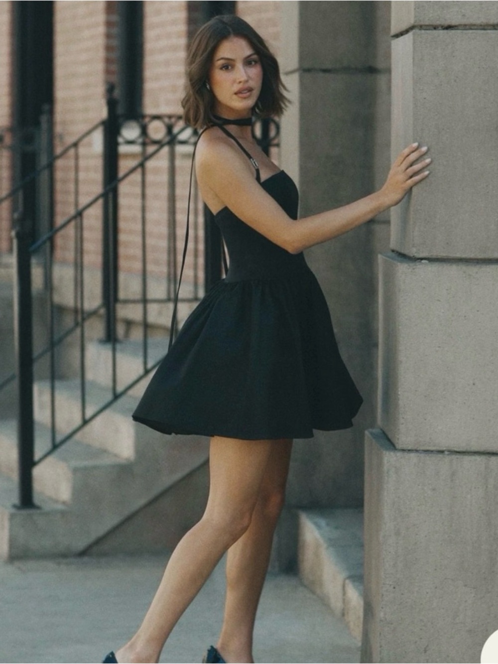 Black Strappy Fit-and-Flare Mini Dress